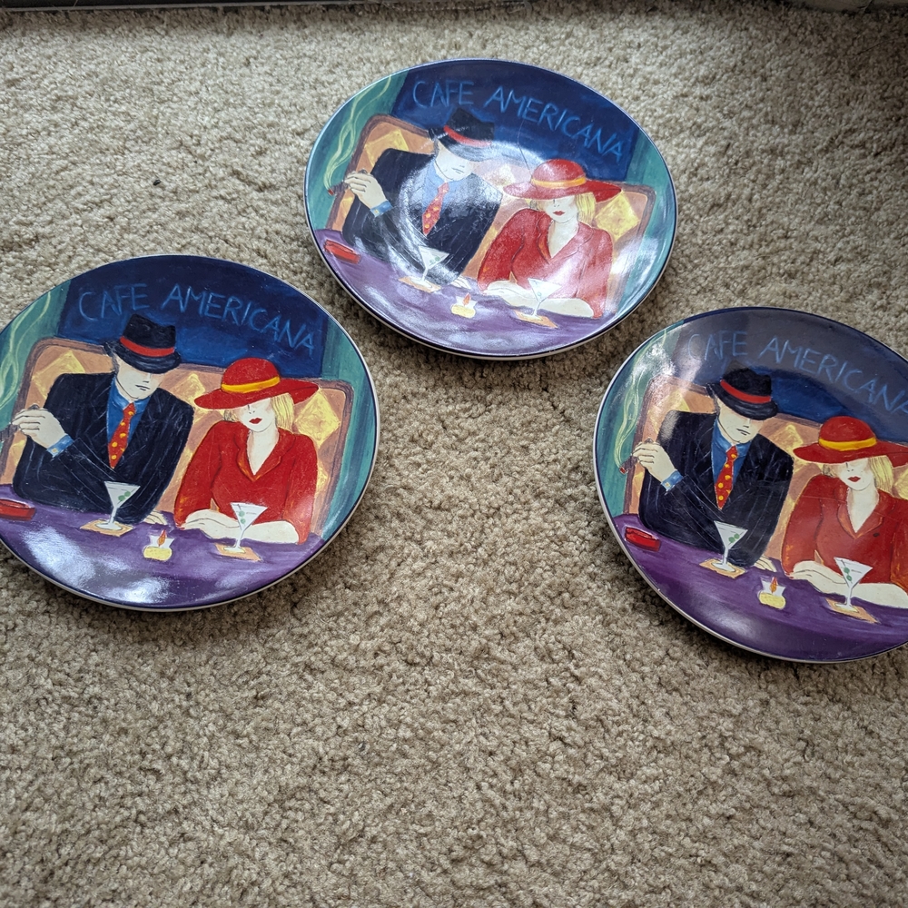 3 Cafe Americana Decorative Small Oval Plates Set